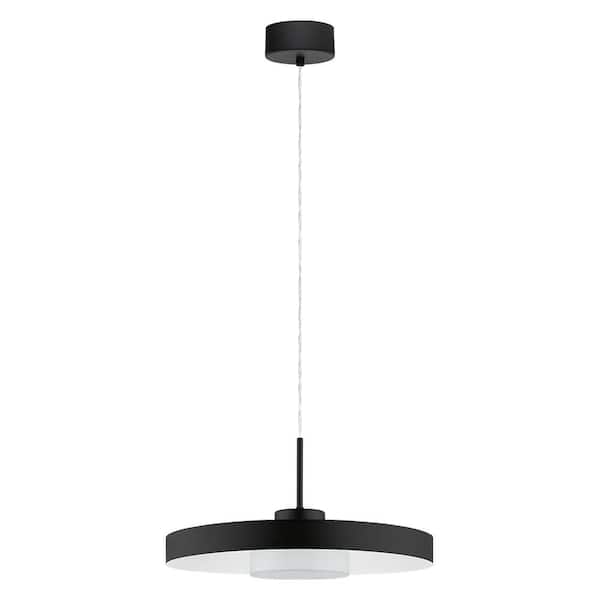 Eglo Alpicella 15.75 in. W x 3.15 in. H Integrated LED Matte Black Bowl Pendant Light with a Matte Black/White Metal Shade