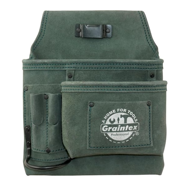 Graintex 5-Pocket Right Handed Nail and Tool Pouch in Hunter Green Suede Leather