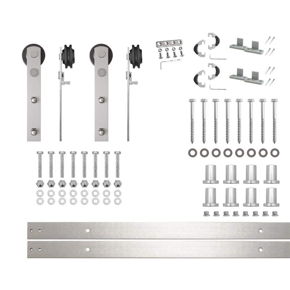 11 ft./132 in. Brushed Nickel Non-Bypass Sliding Barn Door Hardware Kit Straight Design Roller for Double Doors price history on PriceWatchPro