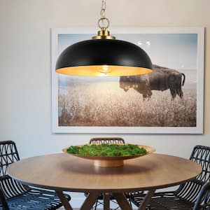 15.75 in. 1-Light Modern Black Dome Hanging Pendant Light for Kitchen Island