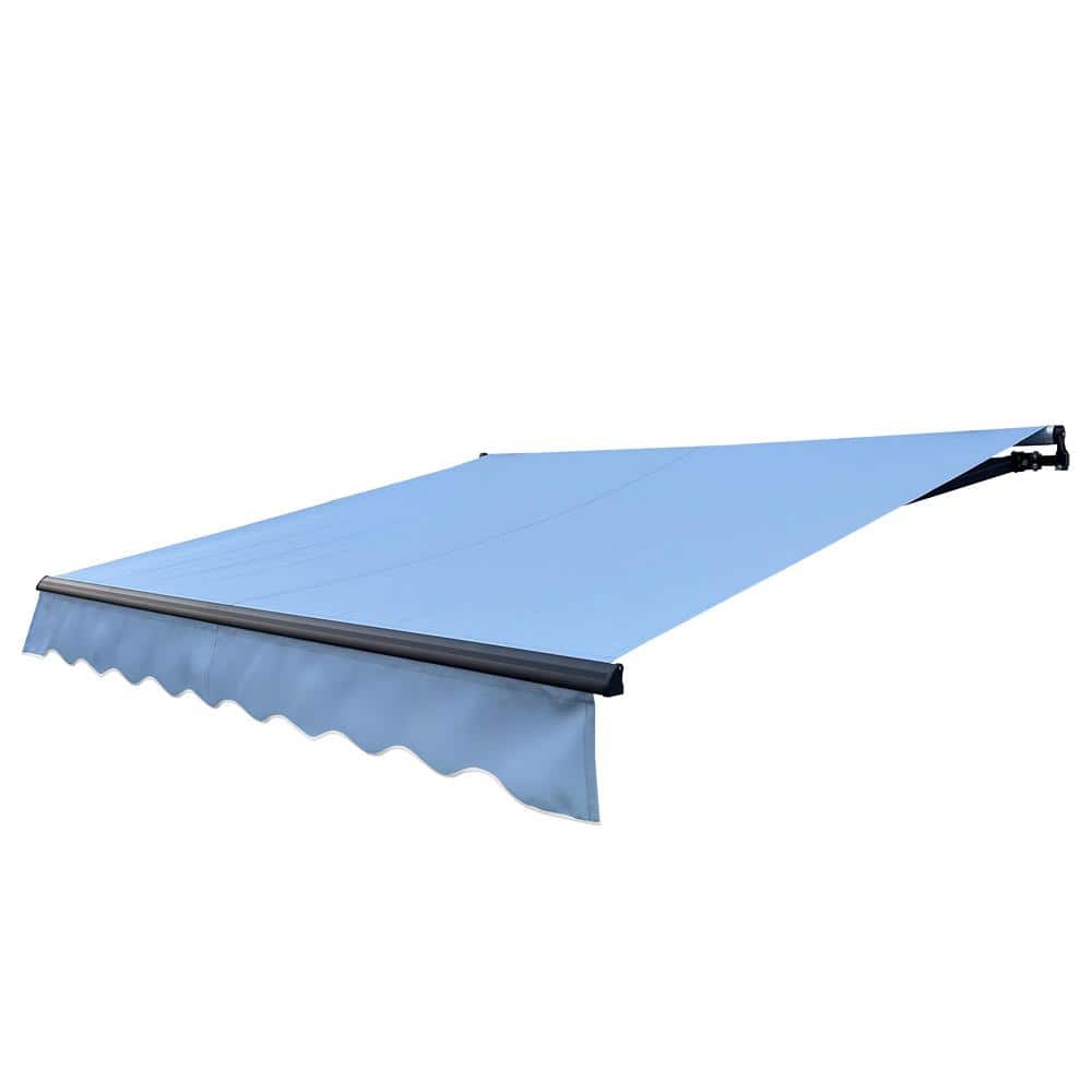 Sky Blue 12' x 10' Manual Retractable Patio Awning with Black Frame