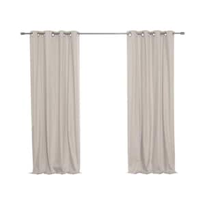 Natural Faux Linen Solid 52 in. W x 84 in. L Grommet Blackout Curtain (Set of 2)