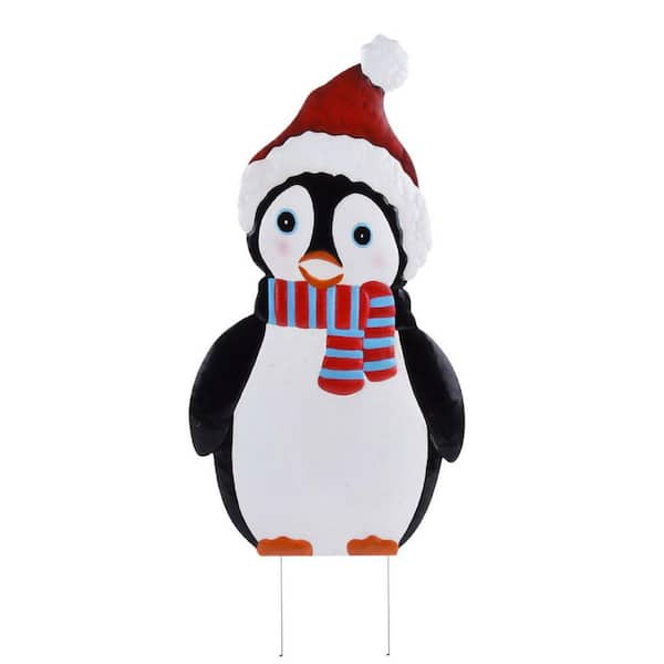 Home Accents Holiday 24 in Metal Penguin Yard Stake