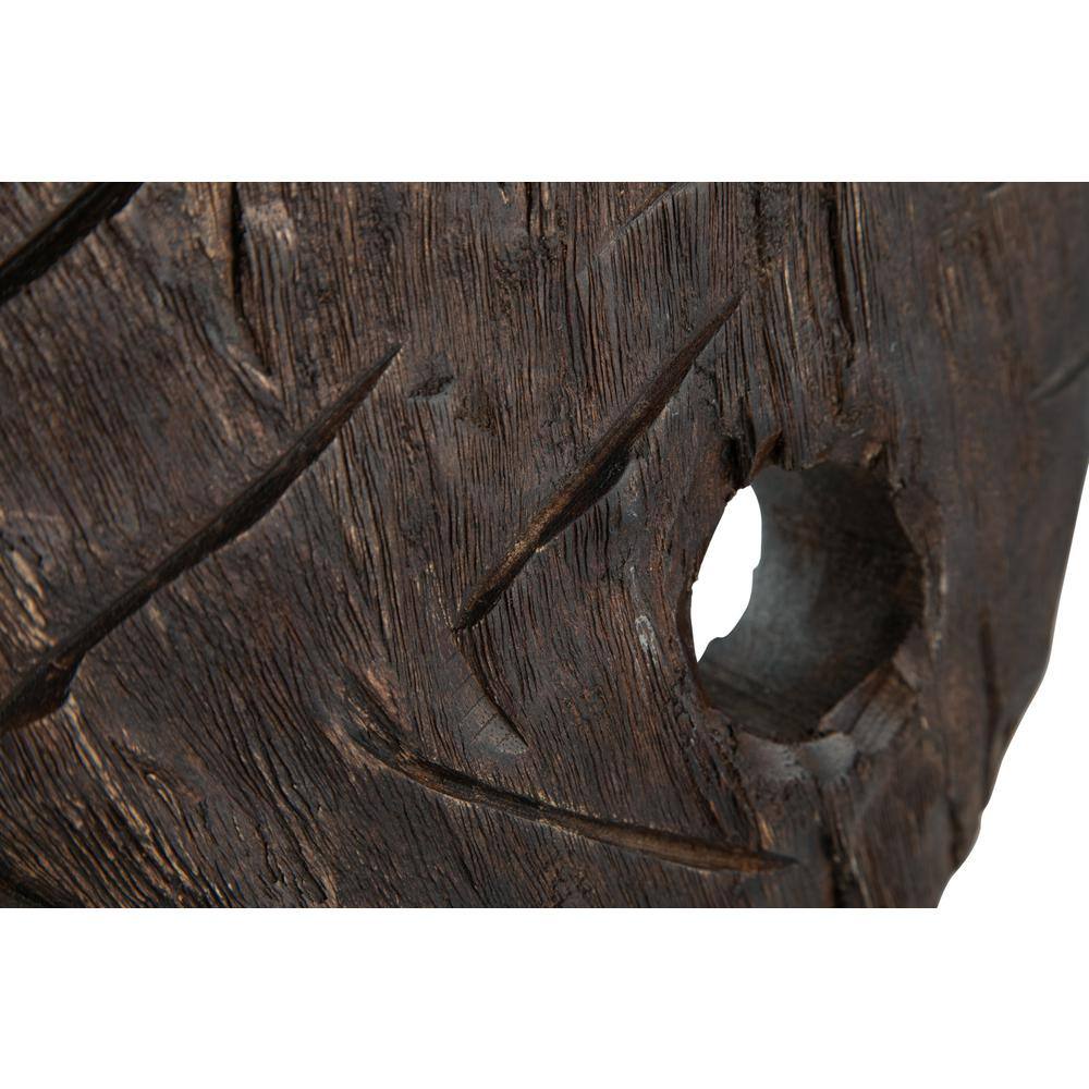 Antiqued Brown Wood Sculpture with Black Metal Base