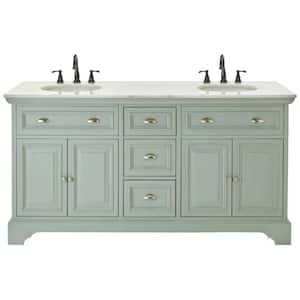 Sadie 67 in. W Double Bath Vanity in Antique Light Cyan with Natural Marble Vanity Top in White