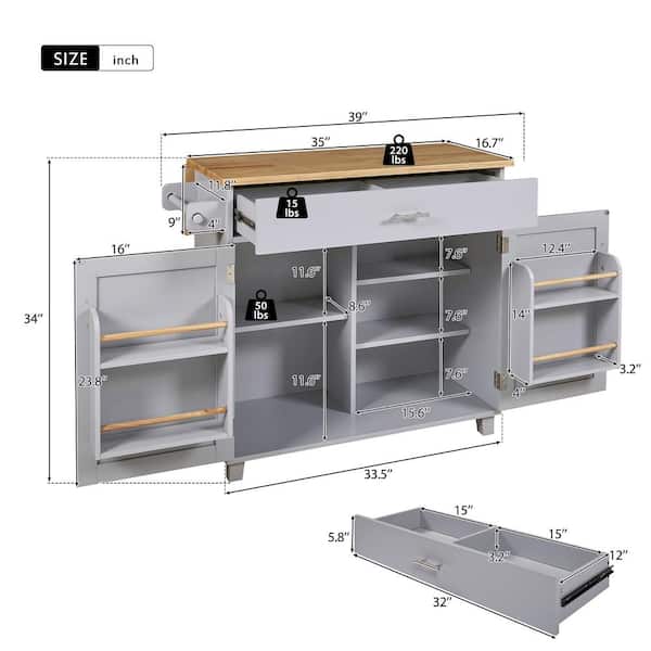 Bayfeve Kitchen Island with Drop Leaf, Kitchen Storage Cart with 3 Tier Pull Out Cabinet Organizer, Internal Storage Rack, Rolling Kitchen Cart on Wheels with Towel Rack, 2 Drawers, for Kitchen, Black