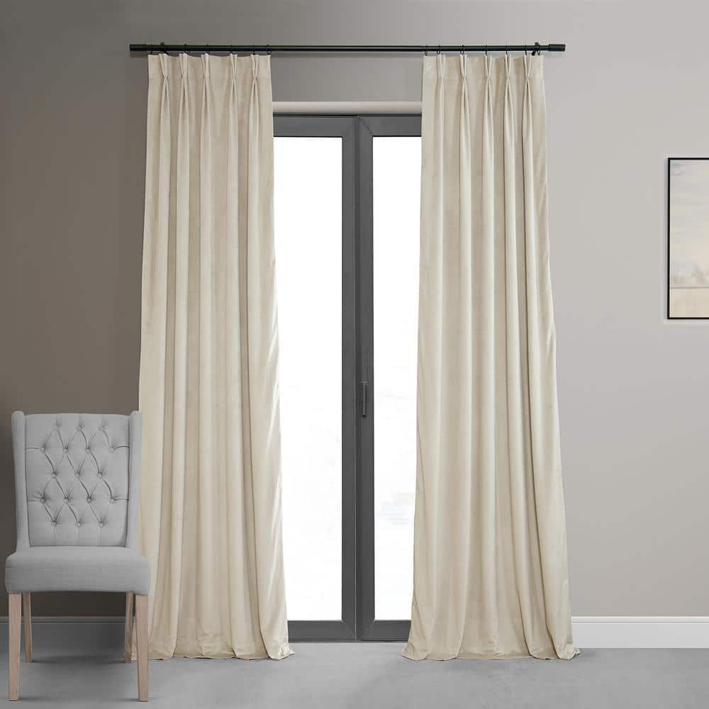 Exclusive Fabrics & Furnishings Signature Neutral Ground Beige 25 in. W x 96 in. L (1 Panel) Pleated Blackout Velvet Curtain