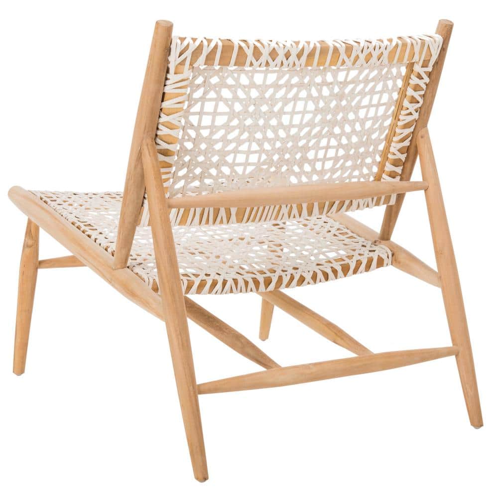 Transitional Off-White Leather Weave Side Chair in Light Oak