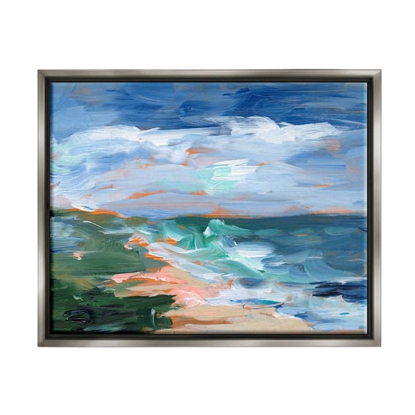 The Stupell Home Decor Collection Crashing Beach Waves Abstract Scene Design by Ethan Harper Floater Framed Nature Art Print 31 in. x 25 in.