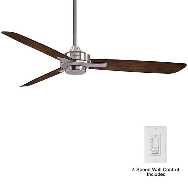 Rudolph 52 in. Indoor Brushed Nickel with Medium Maple Ceiling Fan with Wall Control