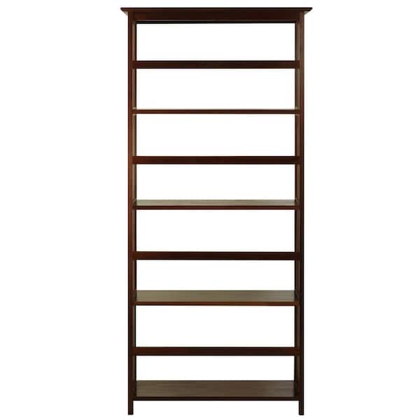 Casual Home 63 in. Walnut Wood 4-shelf Etagere Bookcase with Open