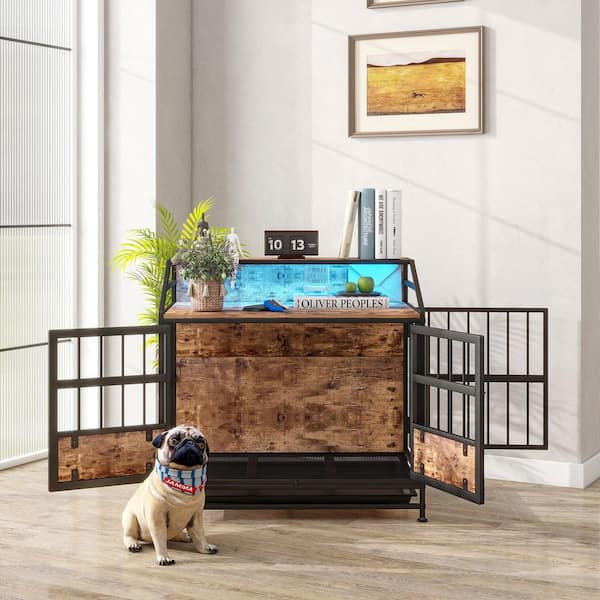 40 Inch Furniture Dog Crate - Wood Pet Crate With Drawers & Double Doors For Small/Medium Dogs