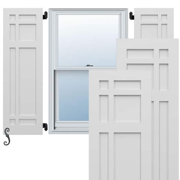 Ekena Millwork EnduraCore San Juan Capistrano Mission Style 12-in W x 42-in H Raised Panel Composite Shutters Pair in White