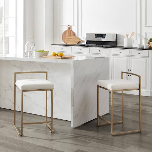 Crosley Furniture Harlowe 28 In Creme, Counter Height Bar Stools Without Back