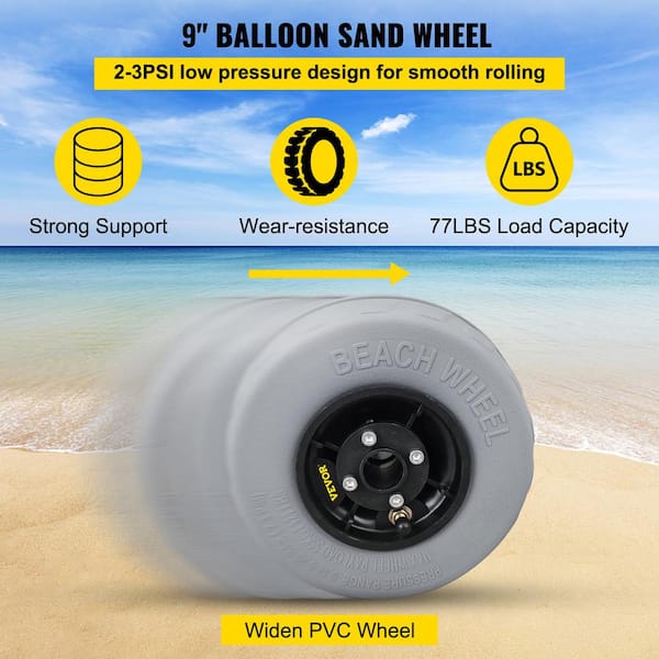 VEVOR 2-Pack Beach Balloon Wheels 9 in. Cart Replacement Sand Tires PVC for Kayak Dolly Canoe Cart and Buggy