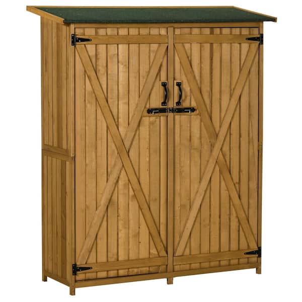 Fir Wood Storage Shed Waterproof Outdoor Tool Organizer Cabinet for Garden Backyard with Lockable Doors