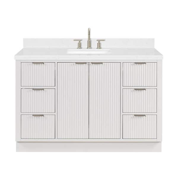 ARIEL Milan 36" Bathroom Vanity In Warm White - Solid Wood, Carrara Marble Top, Undermount Sink, Soft-Close Doors