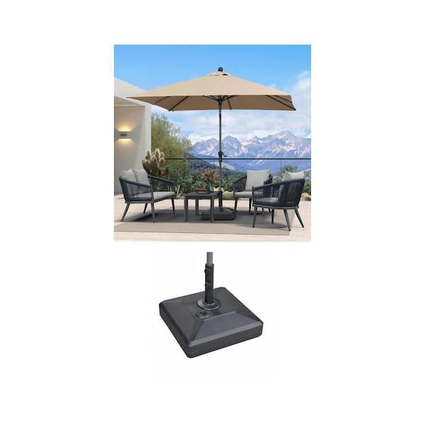 8 ft. Taupe Aluminum Crank and Tilt Umbrella with 115 lbs. Black Umbrella Base