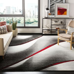Hollywood Gray/Red 9 ft. x 9 ft. Square Abstract Area Rug