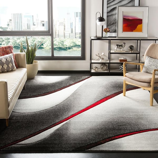 Hollywood Gray/Red 9 ft. x 9 ft. Square Abstract Area Rug