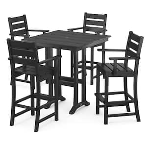 Grant Park Black 5-Piece HDPE Plastic Arm Chair Farmhouse Trestle Bar Set