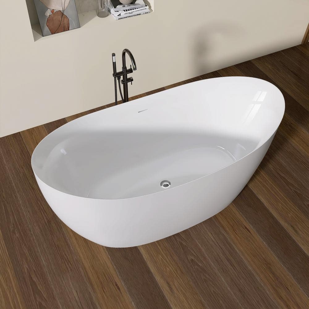 63'' White Acrylic Double Slipper Freestanding Soaking Tub