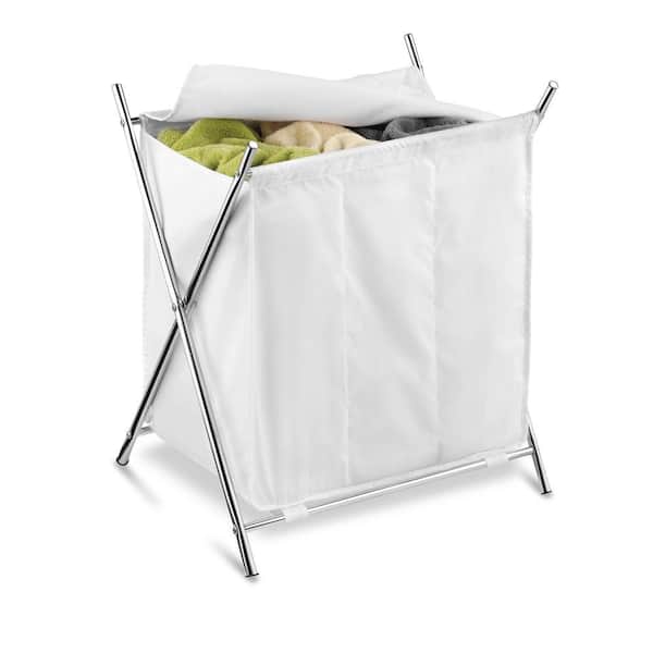 Honey-Can-Do Folding Triple Laundry Sorter, White/Chrome