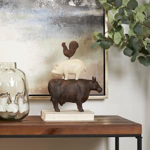 3 in. x 14 in. Brown Polystone Stacked Farm Animals Sculpture