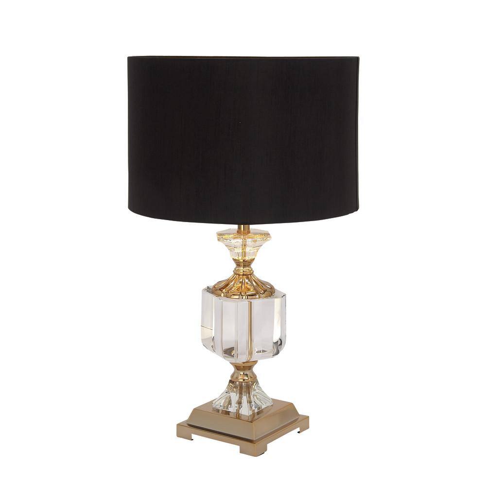 24" Black Crystal Table Lamp with Gold Accents