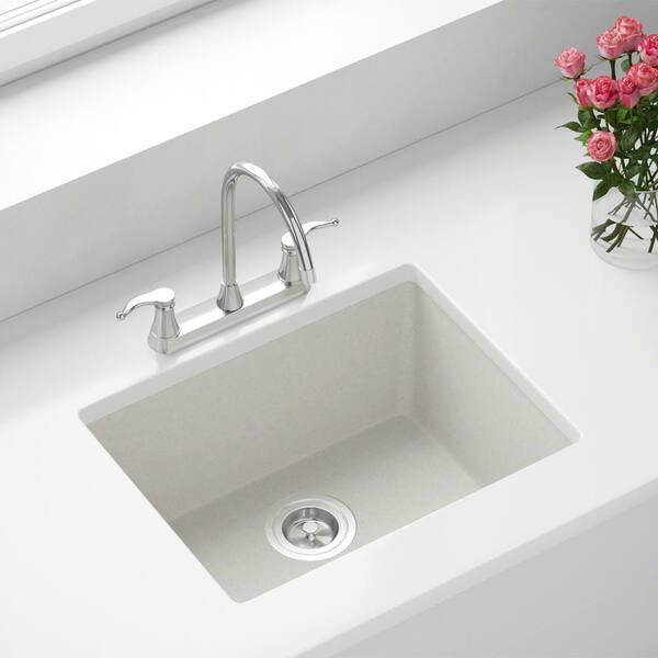 MR Direct White Quartz Granite 22 in. Single Bowl Dualmount Kitchen Sink with Strainer