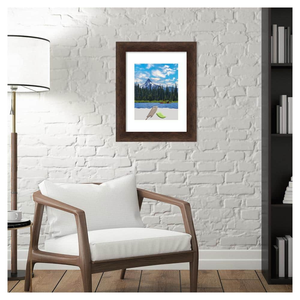 Warm Walnut Narrow Wood Picture Frame with White Mat