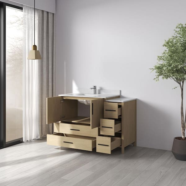 Nodus 48 in. W x 22 in. D x 34 in. H Single Sink Freestanding Bath Vanity in Oak with White Carrara Cultured Marble Top