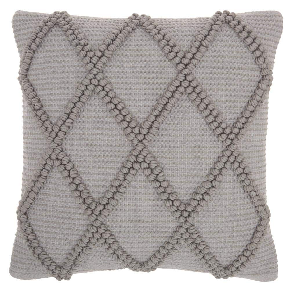 18" Light Gray Cotton Blend Diamond Lattice Square Throw Pillow