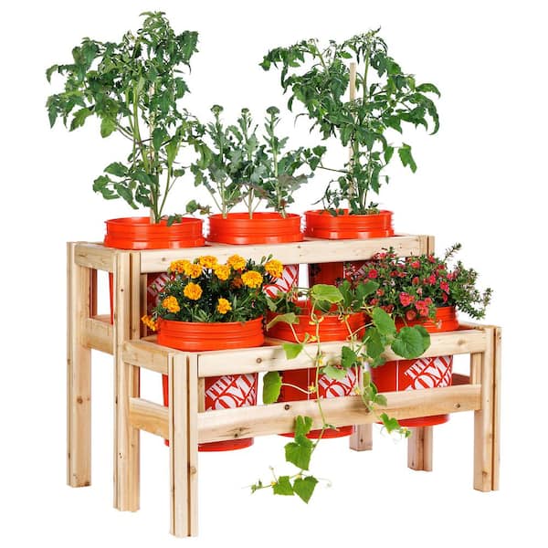 43 in. x 30 in. x 30 in. 2-Tiers 6-Bucket Elevated Unfinished Wood Cedar Garden Frame Raised Beds