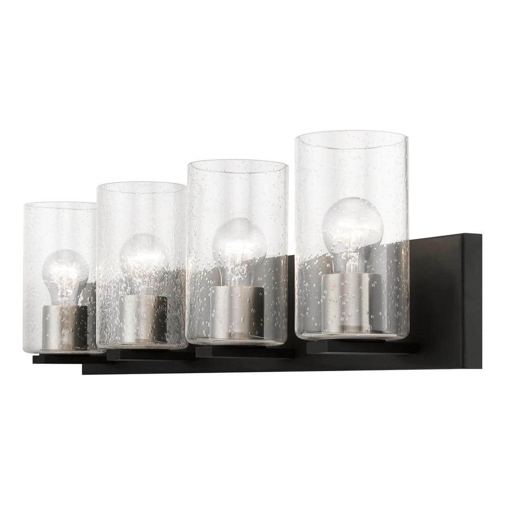 Zurich Black and Brushed Nickel 4-Light Vanity with Clear Seeded Glass