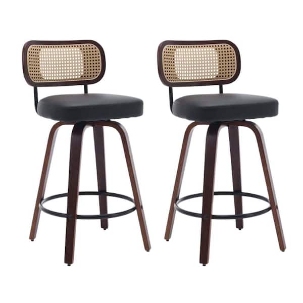 Unbranded Black Modern Bar Stools Set of 2, Rattan Upholstered Bar Stools, Swivel Counter Stools for Island, Kitchen, Counter