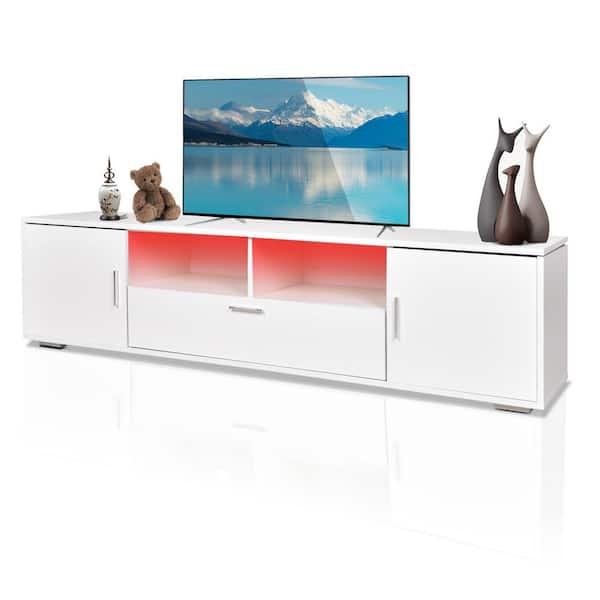 Harper & Bright Designs 70.8 in. W White TV Stand with 2-Media Storage  Cabinets Fits TV's up to 75 in. with 16-color RGB LED Lights LXY011AAK -  The Home Depot