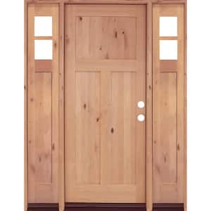 60 in. x 80 in. Knotty Alder 3-Panel Left-Hand/Inswing Clear Glass Unfinished Wood Prehung Front Door with Sidelites