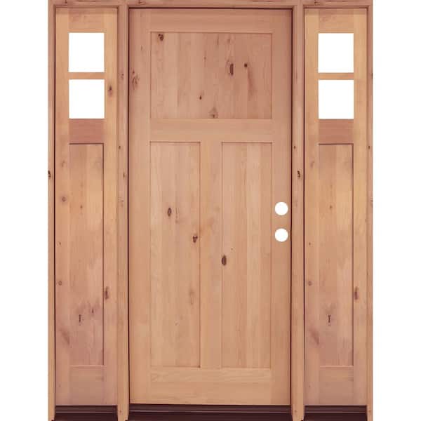 Krosswood Doors 60 in. x 80 in. Knotty Alder 3-Panel Left-Hand/Inswing Clear Glass Unfinished Wood Prehung Front Door with Sidelites