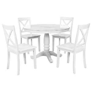 5-Piece Round White Wood Top Dining Table and Chairs Set with 4 Chairs