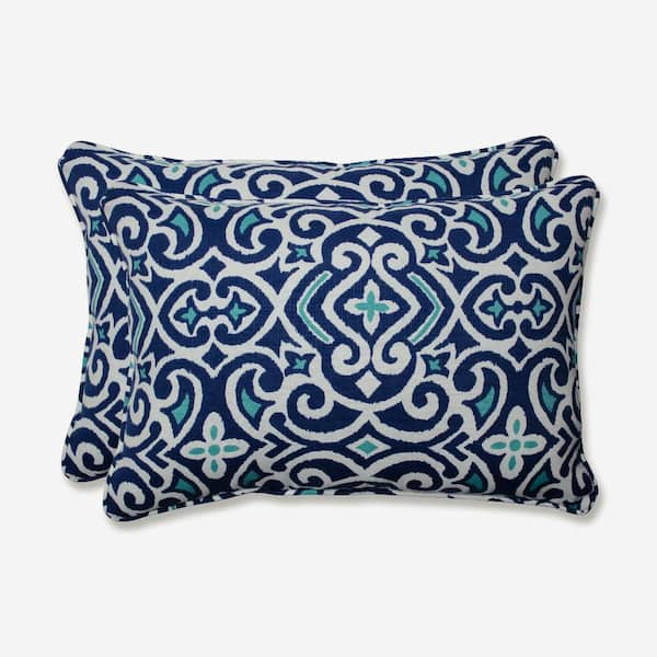 Pillow Perfect Demask Blue Rectangular Outdoor Lumbar Throw Pillow 2-Pack