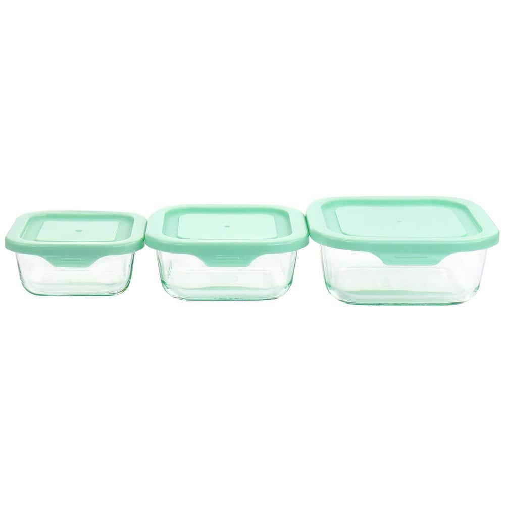 Martha Stewart Clear Glass Storage Containers with Mint Lids, 6-Piece Set