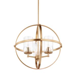 Alturas 3-Light Satin Brass Modern Dining Room Hanging Globe Chandelier with Clear Seeded Glass Shades
