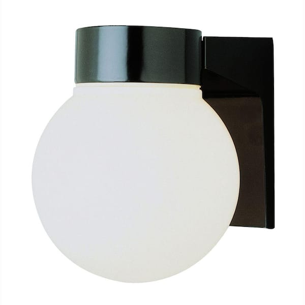 Bel Air Lighting Pershing 1-Light Black Outdoor Wall Light Fixture with Opal Glass Globe Shade