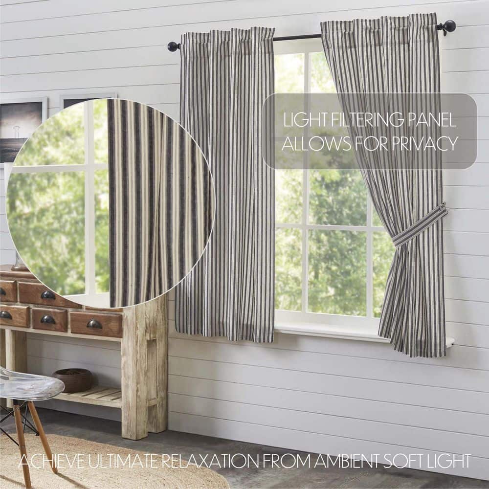 Ashlynn Cotton Gray Ticking Stripe Short Panel Curtains