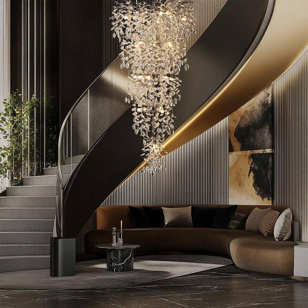 chandelier シェルフ Gleam Flare Modern Chandelier 118 in. 28-Lights Crystal Silver