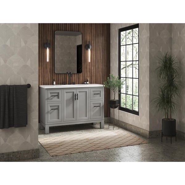 KOHLER Quo 49in. Single Sink Freestanding Mohair Grey Bath Vanity with White Quartz Top Assembled