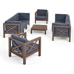 Brava Grey 9-Piece Wood Outdoor Patio Conversation Seating Set with Dark Grey Cushions