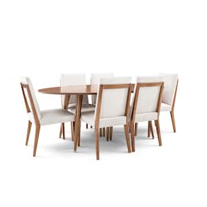 7-Piece Oval Almond Oak/Off-White Wood Top Dining Set with Wood Edge Chairs (Seats 4)