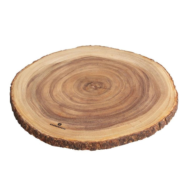 Wood Brown Serving Board, Acacia wood, round, 18 in. x 15 in. x 1 in.